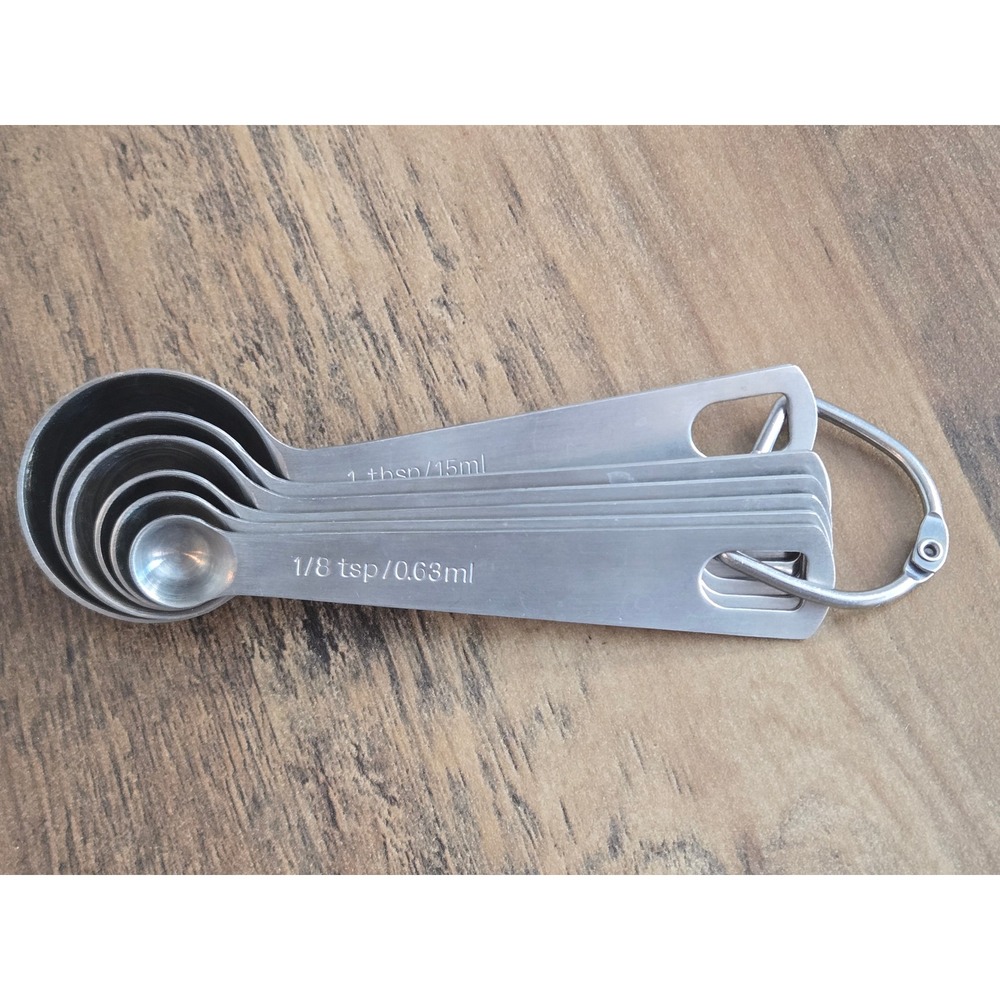 1Easylife Stainless Steel Measuring Spoons Set of 6 Engraved Metric US Silver